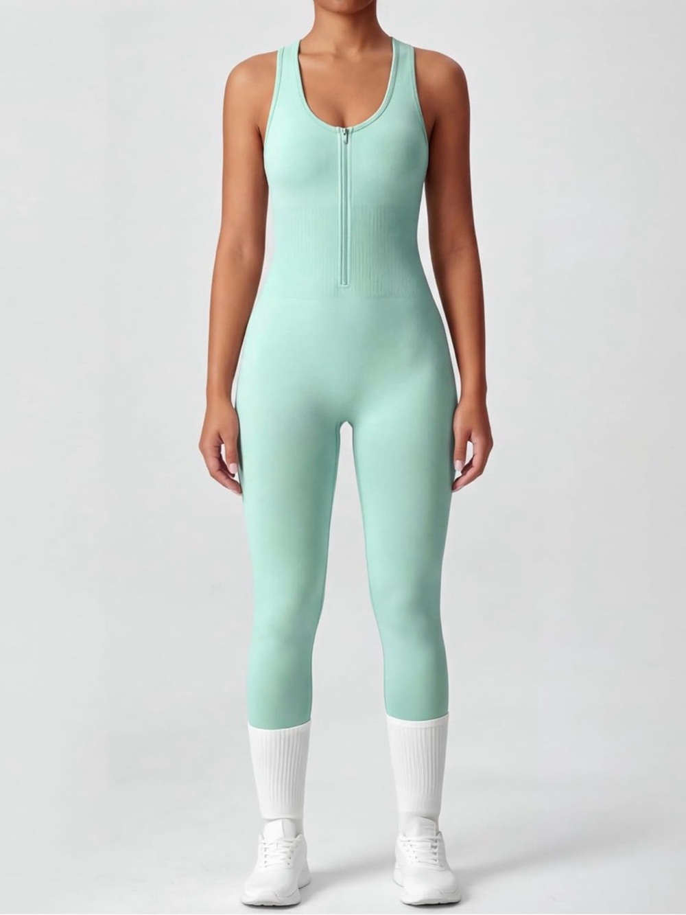 Mint Zip-Front Seamless Jumpsuit